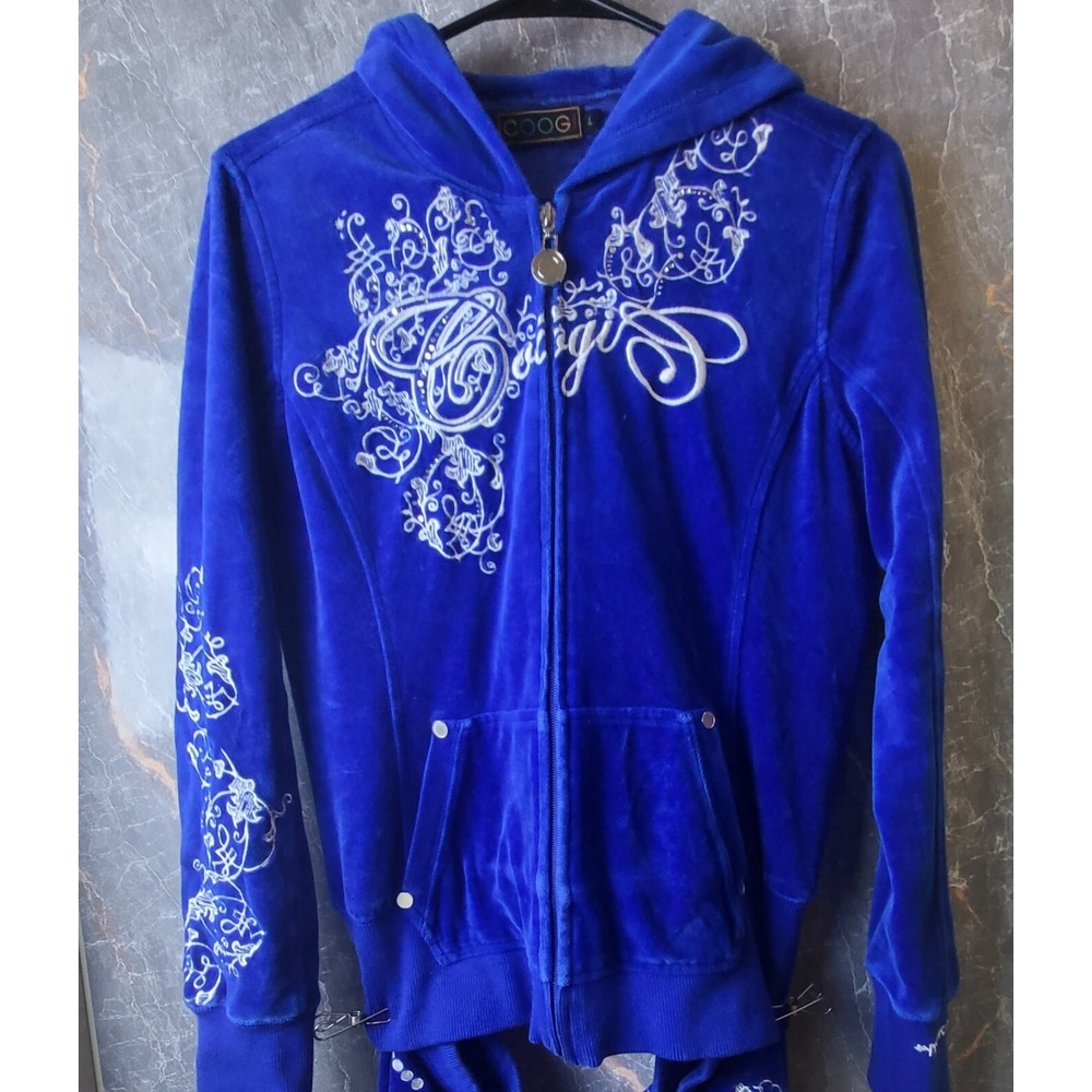 Vtg."Coogi" Blue Velvet , Designer Style (Rare) Women's Sweat Suit Size L